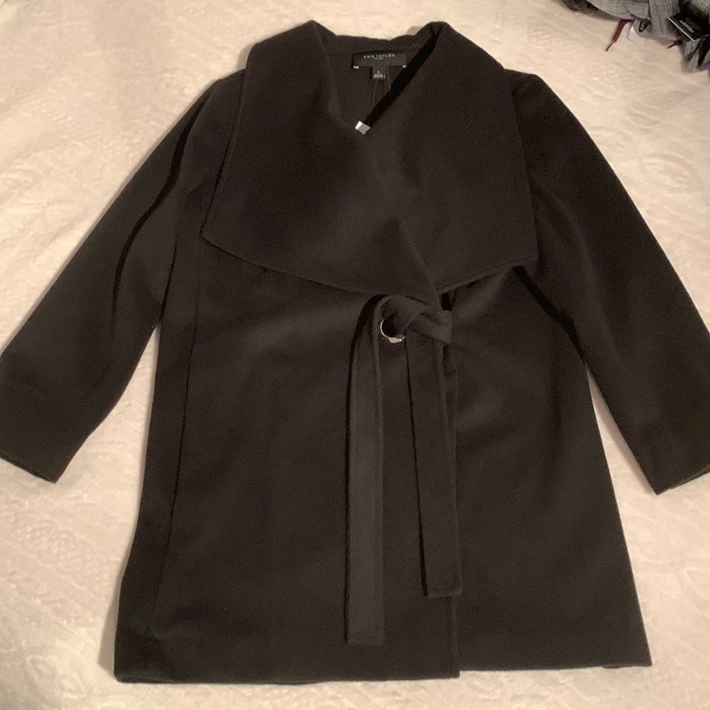 Ann Taylor Factory Black tie or wrap coat jacket, sz medium NWTS